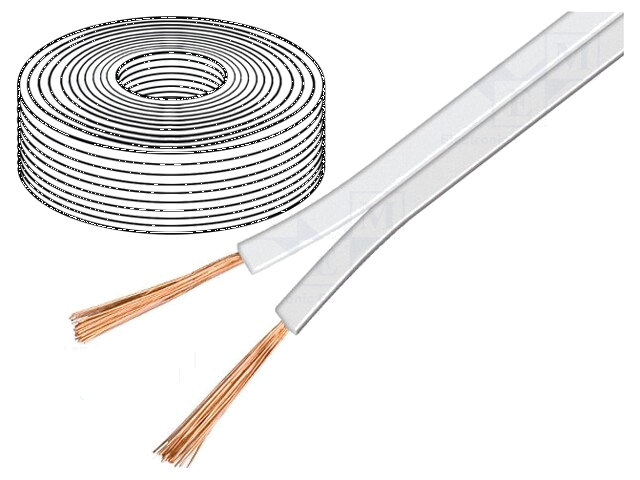 Leiding: voor luidsprekers; 2x2,5mm2; koord; OFC; wit Leiding: voor luidsprekers; 2x2,5mm2; koord; OFC; wit